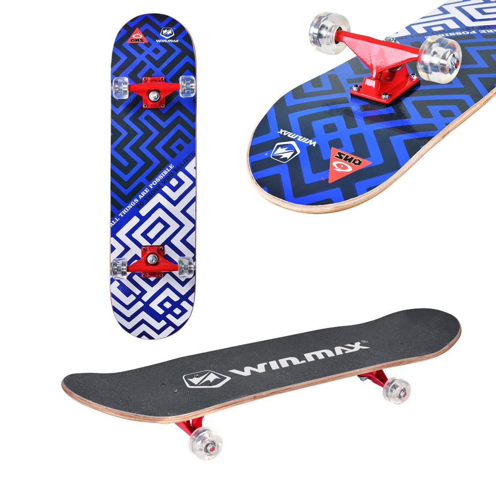 Winmax Skateboard Blue White Black Design Back, Front  Side View