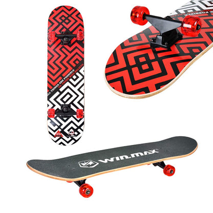 Winmax Skateboard Red White Black Design Front Back Side View