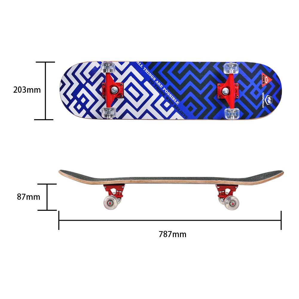 Winmax Skateboard Blue with White Design Front and Right Side View