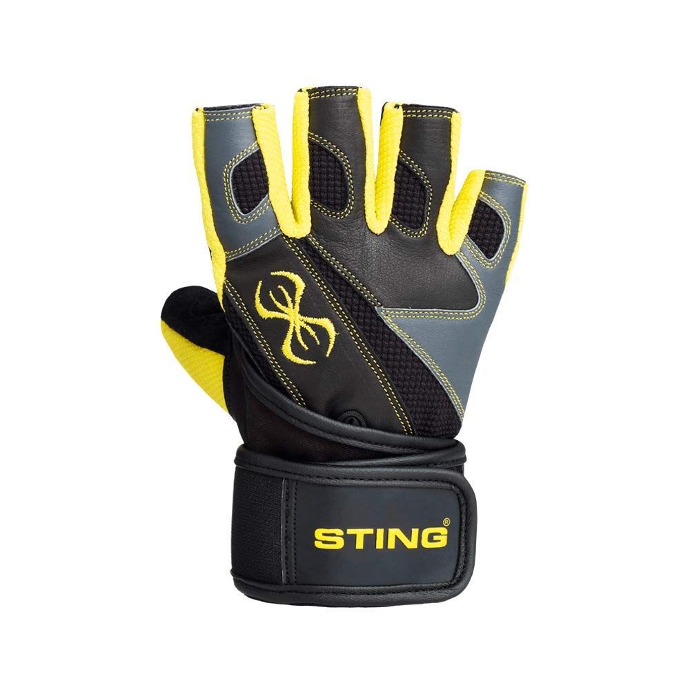 Sting Training Glove Leather Black Yellow Front Side