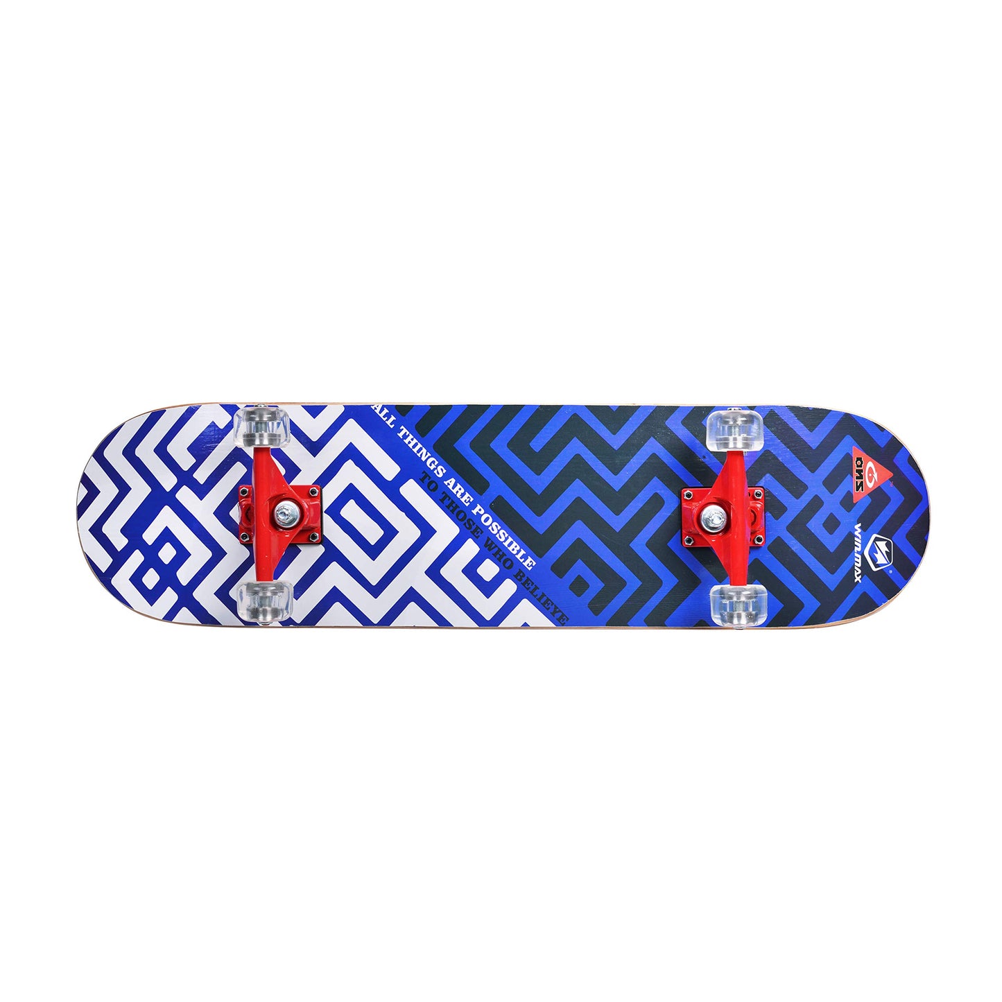 Winmax Skateboard White ,Blue with Black Back Side View